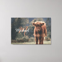 Vache de Highland calvaire herbe d'automne monogra