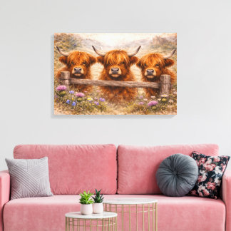 Toile Vache des Highlands - Animaux à l'aquarelle
