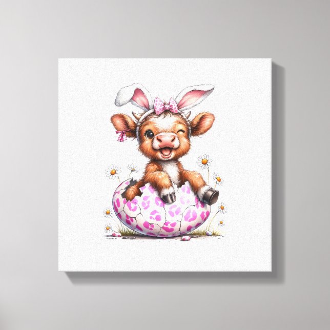 Toile Vache drôle de Pâques Lapin Mignon Amoureux des va (Recto)