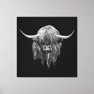 Toile Vache Écossaise Highland En Noir Et Blanc