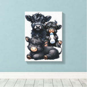 Toile Vache Highland noire lisant un livre