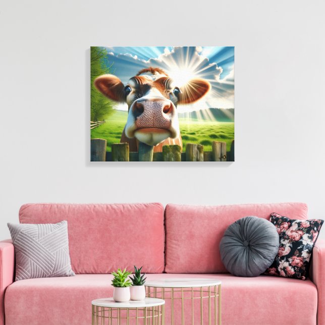 Toile Vache Whimsical Qui Peigne Sur La Clôture (Insitu(Salon))