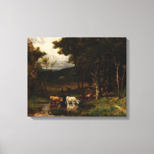 Toile Vaches dans un ruisseau près d'arbres - Edward Ban