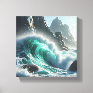 Toile Vague de turquoise majestueuse s'écrasant contre u
