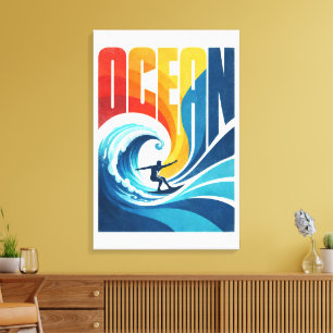 Toile Vague Océanique – Art de Style de Vie Surf Rétro
