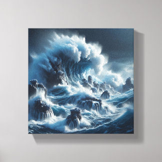 Toile Vague océanique turquoise majestueuse sous un orag