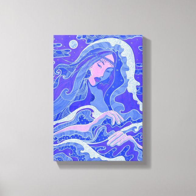 Toile Vague, Sirène, Imaginaire Art Asiatique fille, Ble (Recto)