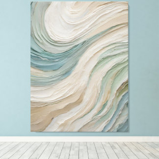 Toile Vagues Abstraites Bleu Vert Beige Côtières