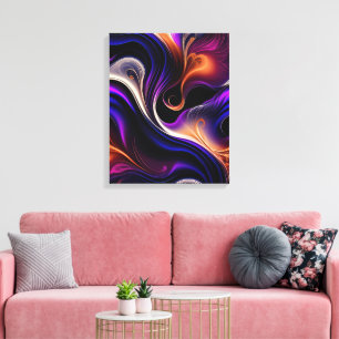 Toile Vagues Ardentes - Abstrait Violet, Orange, Or Gras