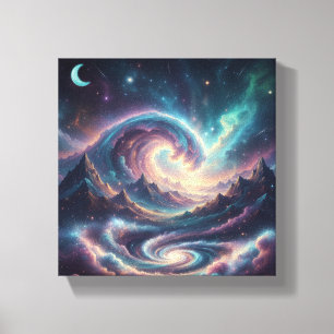 Toile Vagues célestes cosmiques Mur Art   Lune et océan