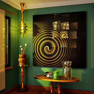 Toile Vagues dorées hypnotiques Art abstrait moderne