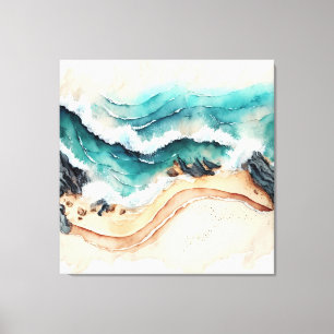 Toile Vagues océaniques s'écrasant sur le rivage