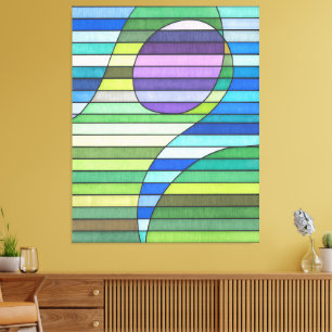 Toile Vagues Vertes Abstraites Rayées et Cercle Violet