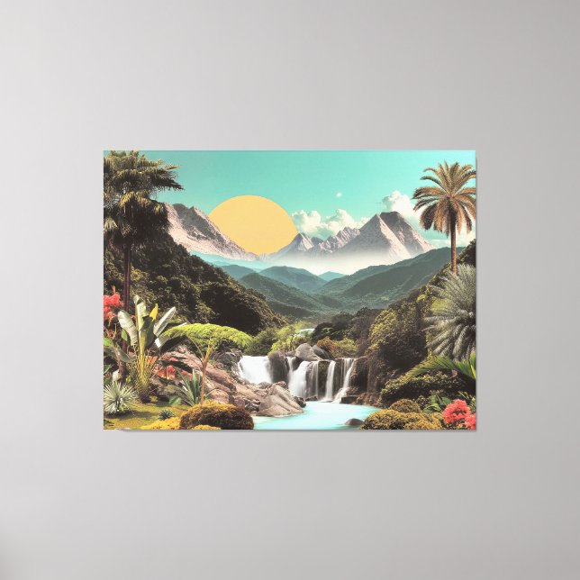 Toile Vallée Tropicale Surréelle Avec Cascades (Recto)