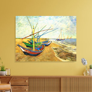 Toile Van Gogh Bateaux de pêche sur la plage de Saintes 
