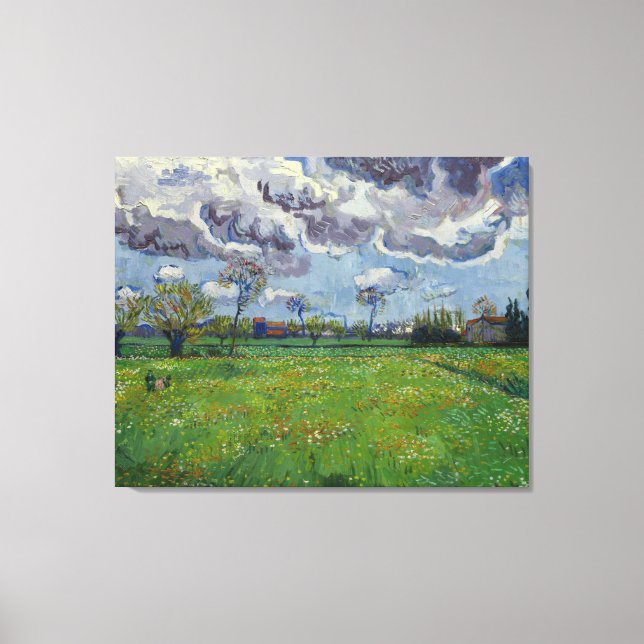 Toile Van Gogh Meadow avec des fleurs sous un ciel orage (Recto)