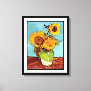 Toile Van Gogh - Trois Tournesols Dans Un Vase - Art