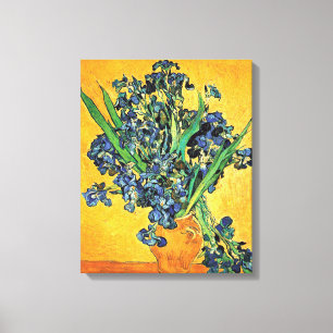 Toile Van Gogh - Vase avec iris Fond jaune