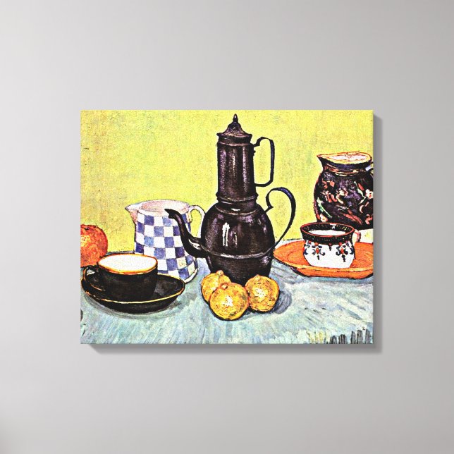 Toile Van Gogh - Vie morte avec café en émail bleu (Recto)