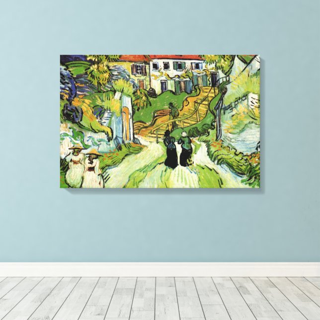 Toile Van Gogh Village Street et Steps Auvers, Figures (Insitu (Plancher de Bois))