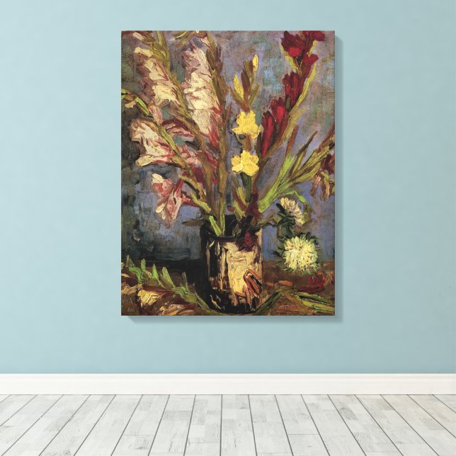 Toile Vase avec Glaïeuls par Vincent van Gogh (Insitu (Plancher de Bois))