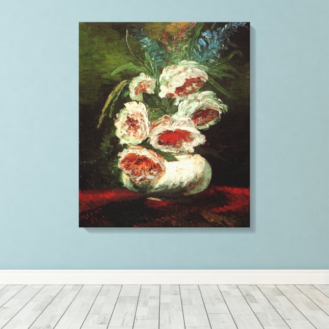 Toile Vase avec pivoines par Vincent van Gogh (Insitu (Plancher de Bois))