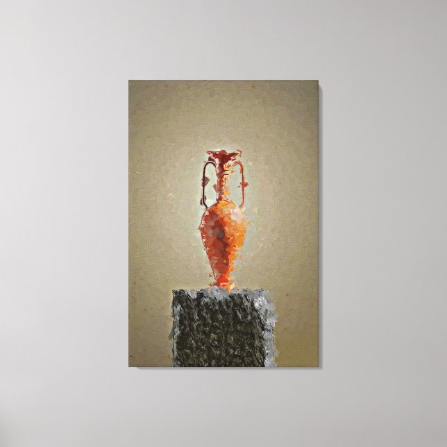 Toile Vase de fleurs sur tranche rustique d'arbre en boi (Recto)