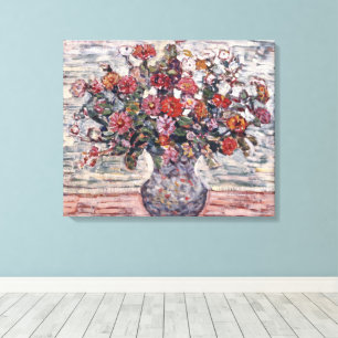 Toile Vase de fleurs, Zinnias par Maurice Prendergast