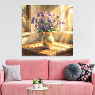 Toile Vase de violettes violettes Impasto