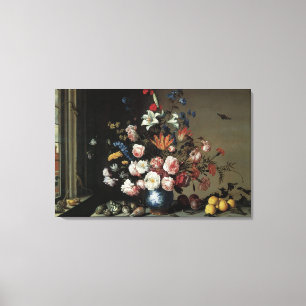 Toile Vase des fleurs par une fenêtre, Balthasar van der