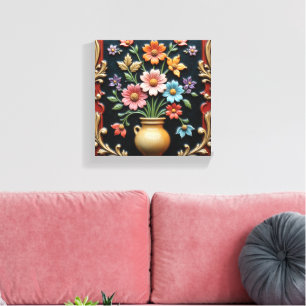 Toile Vase doré avec un bouquet vibrant