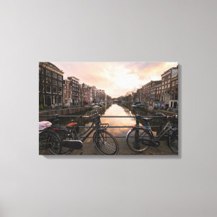 Toile Vélos au coucher du soleil à Amsterdam