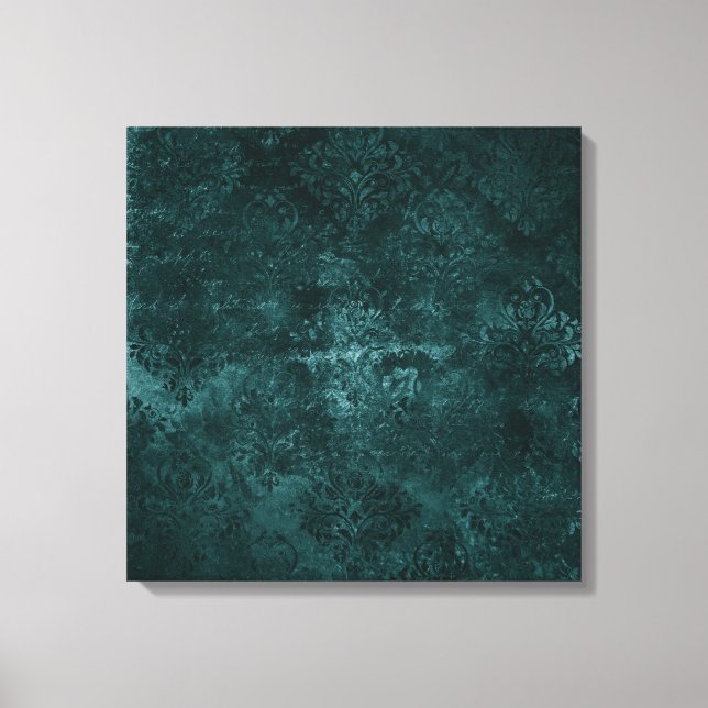Toile Velvety Turquoise Damask | Grunge vert foncé Baroq (Recto)