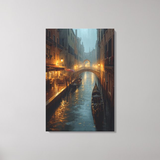 Toile Venetian Glow – Rainy Night Lights and Reflections (Recto)
