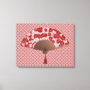 Toile Ventilateur japonais en papier feuille, rouge fonc
