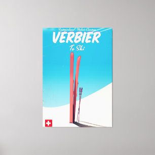 Toile Verbier, affiche vintage Suisse de voyage en ski.