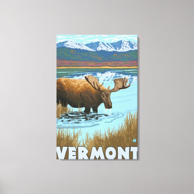 Toile VermontMoose Boire dans le lac (Recto)