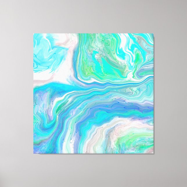 Toile Verre de mer Bleu et Marbre vert Fluide Art (Recto)