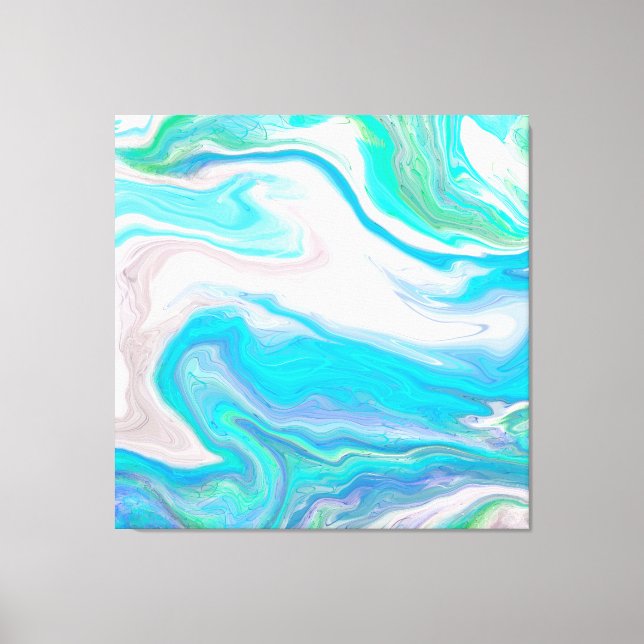 Toile Verre de mer Bleu et Marbre vert Fluide Art (Recto)
