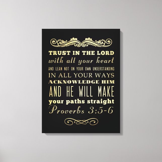 Toile Versets bibliques chrétiens - Proverbes 3:5-6 (Recto)