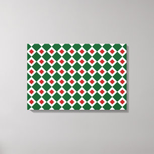 Toile Vert, Blanc, Diamant Rouge Motif