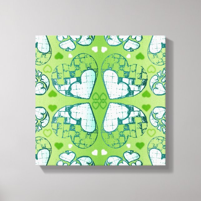 Toile Vert et blanc Whimsical Romantique Coeurs motif (Recto)