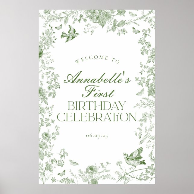 Toile verte Floral Affiche de bienvenue fête d'ann (Devant)