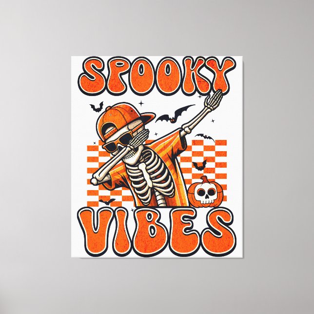 Toile Vibes Éffrayantes rétro Dabbing Skeleton Halloween (Recto)