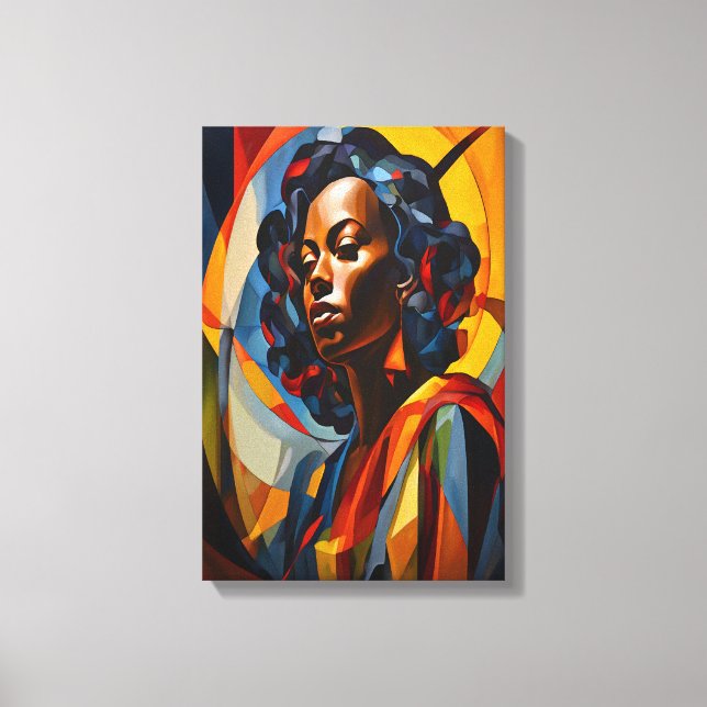 Toile Vibrant Cubiste Abstrait Portrait Art (Recto)