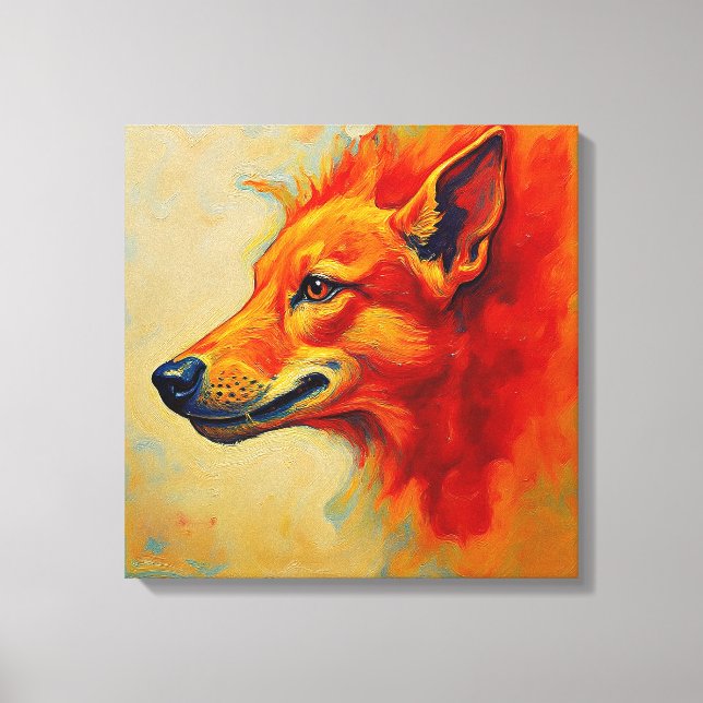 Toile Vibrant Fiery Fox or Wolf Textured Impasto (Recto)