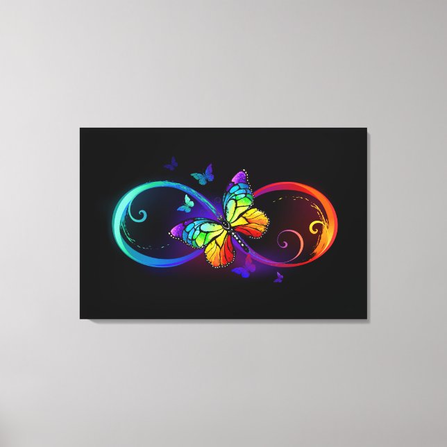 Toile Vibrant infinity with rainbow butterfly on black (Recto)