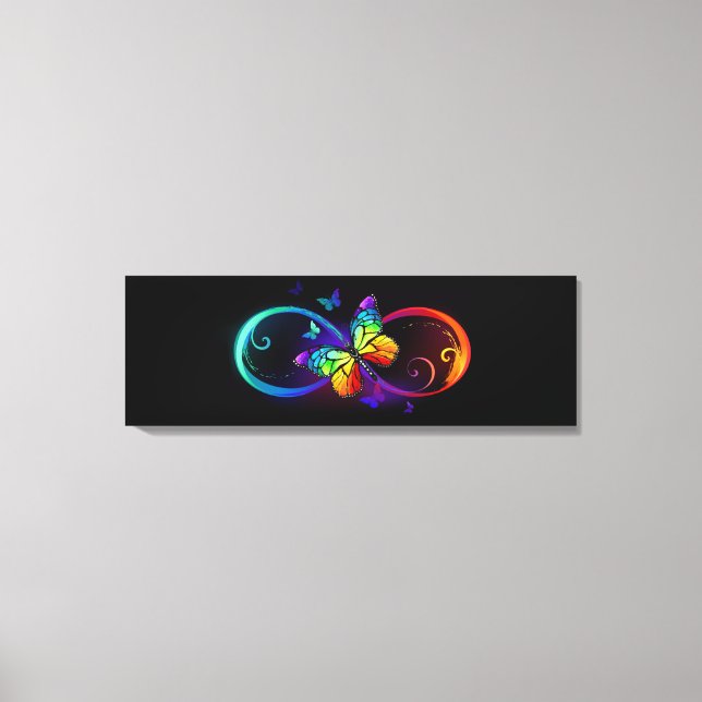 Toile Vibrant infinity with rainbow butterfly on black (Recto)