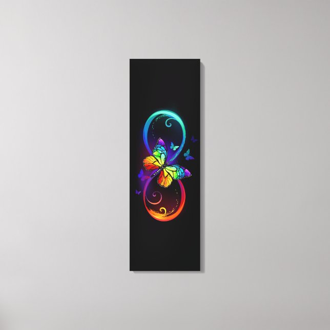 Toile Vibrant infinity with rainbow butterfly on black (Recto)