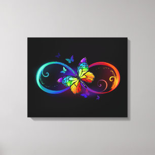 Toile Vibrant infinity with rainbow butterfly on black